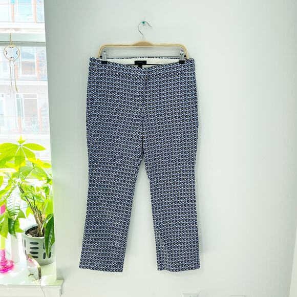 J. Crew Blue Print Campbell Cropped Trouser Pants Size 10 - Picture 1 of 5